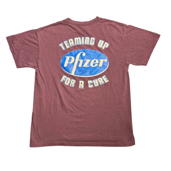 Anvil Other - Vintage Pfizer Teaming Up For A Cure T-Shirt Anvil Maroon Single Stitch Mens L